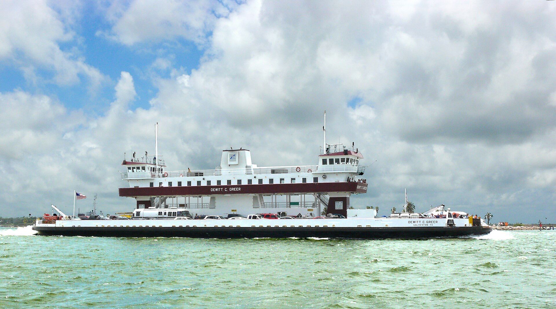 The free Galveston–Bolivar ferry crossing the channel