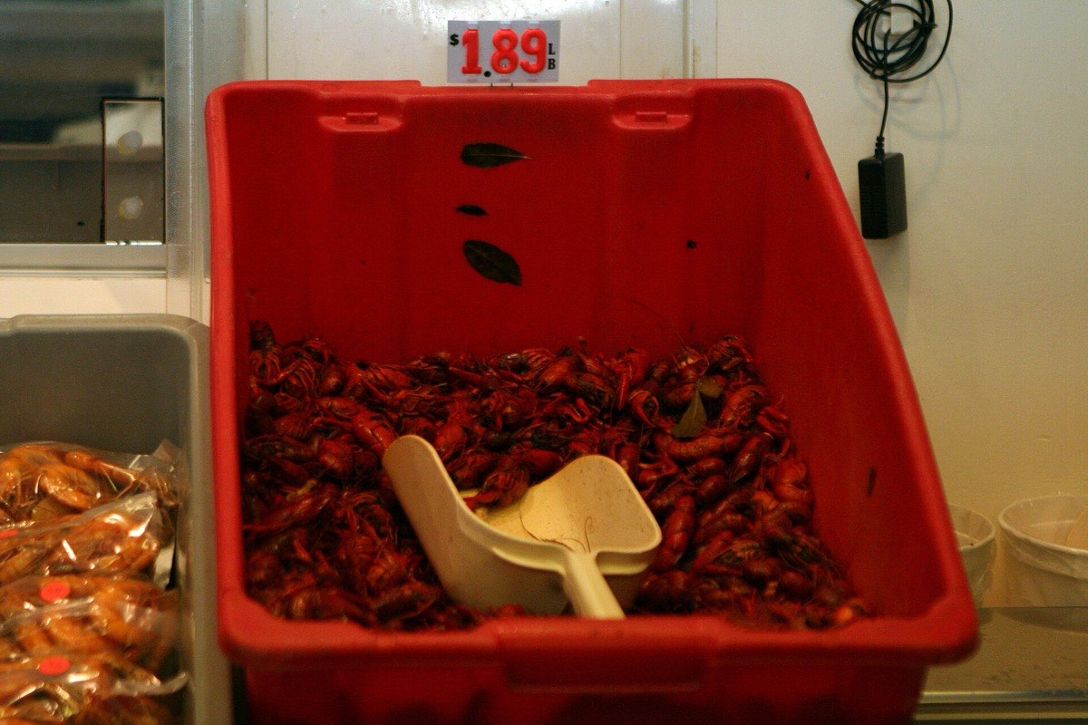 Pile of spicy boiled crawfish