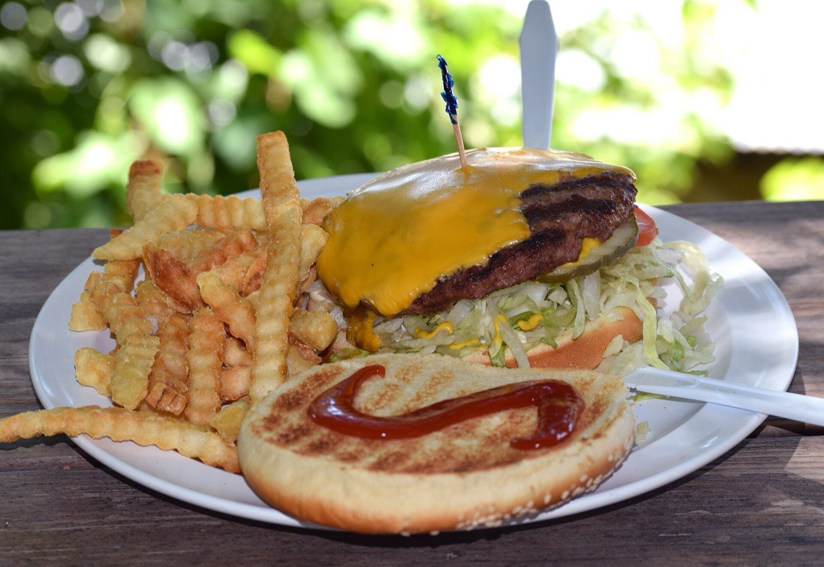 Cheeseburger and fries, the signature order at The Spot